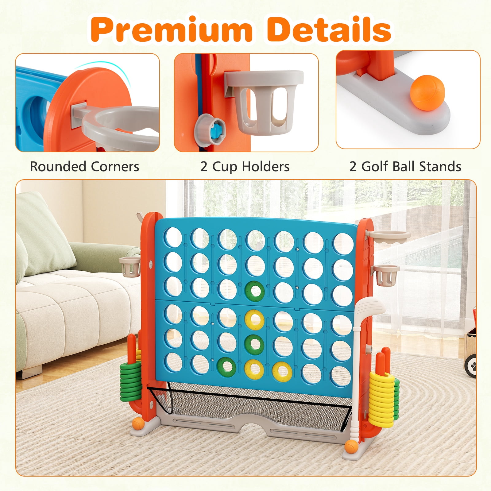 Patiojoy Giant 4-in-A-Row Connect Game Set Height Adjustable 4-to-Score Game Light Blue & Gray