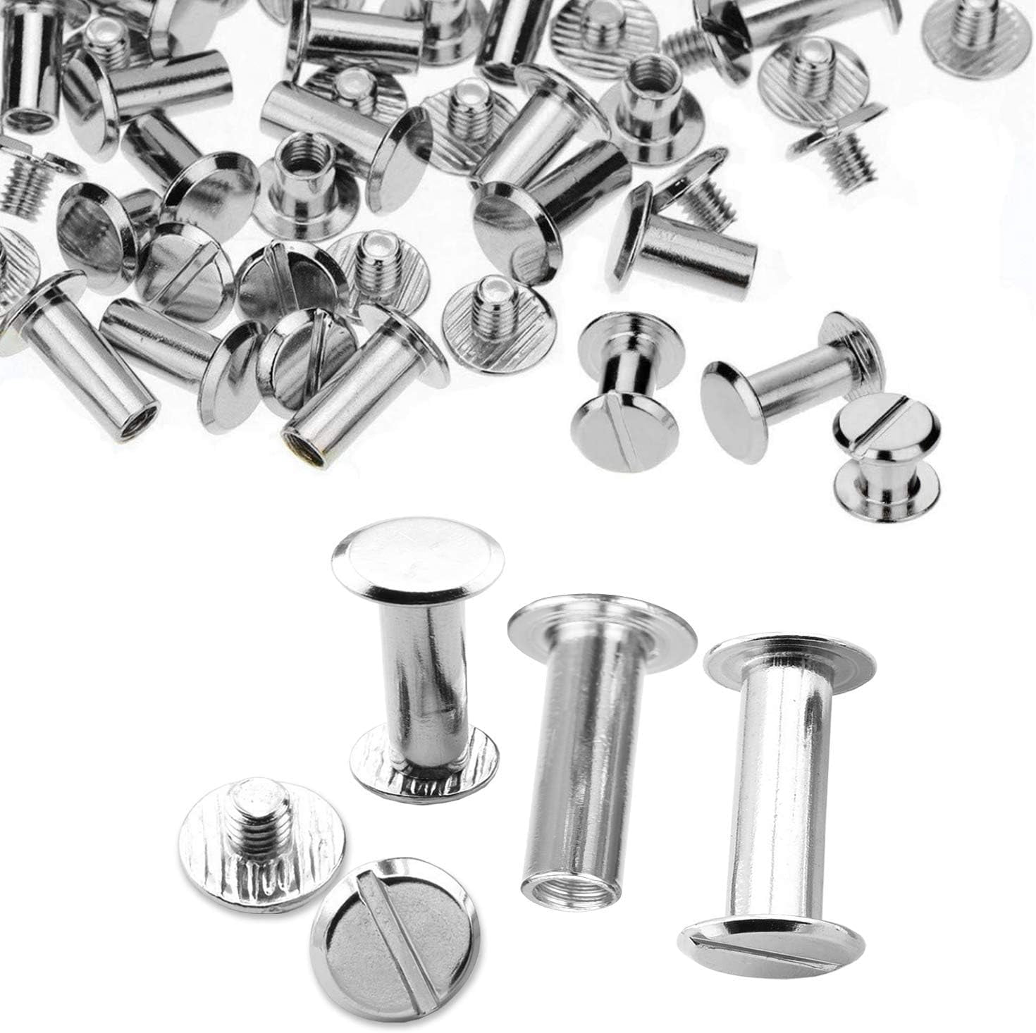 Trimming Shop 10x18mm Long Chicago Screw Rivets Silver Flat Head Brass