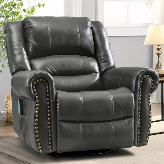 MEETWARM Grey Massage Swivel Rocker Recliner - Manual Glider with Heat, Vibration, Remote Control & USB Ports for Living Room(Grey)