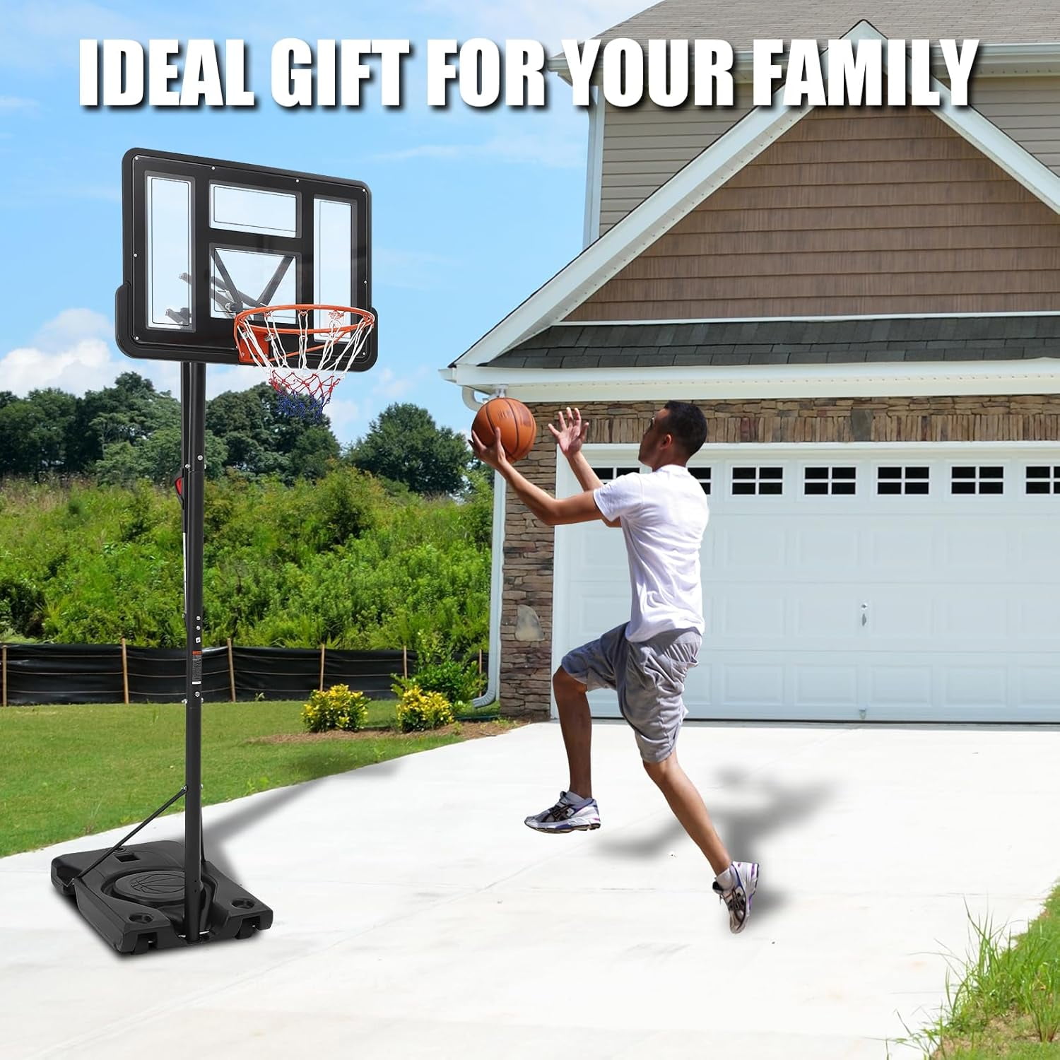 Lumiparty Outdoor Portable Basketball Hoop, 4.4-10ft Adjustable Height Basketball Goal for Adults in Backyard/Driveway/Indoor, with Enlarged Base, Black