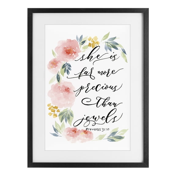 Stupell Industries Traditional Far More Precious Than Jewels Black Framed Print Under Glass, 14 x 20, by Lucille Price