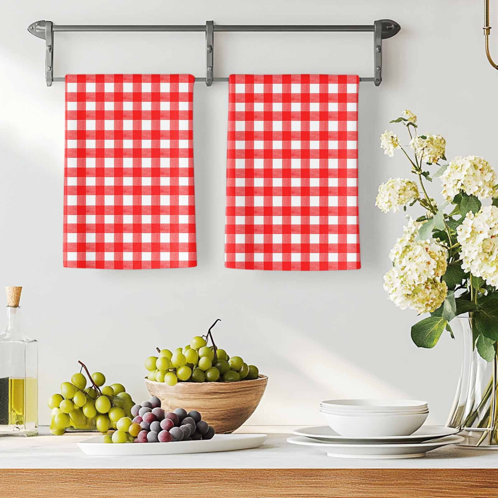 Dish Towels, Red Buffalo Plaid Absorbent Kitchen Towels 2 PCS, Pastoral Checkered Microfiber Hand Towels Dish Cloths Tea Towels for Home&nbsp;Bathroom Cleaning Drying,18X28-Inch,