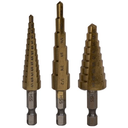 UPC 097257353263 product image for Grip Tools 35326 3 Piece Titanium Coated Step Drill Bit Set | upcitemdb.com