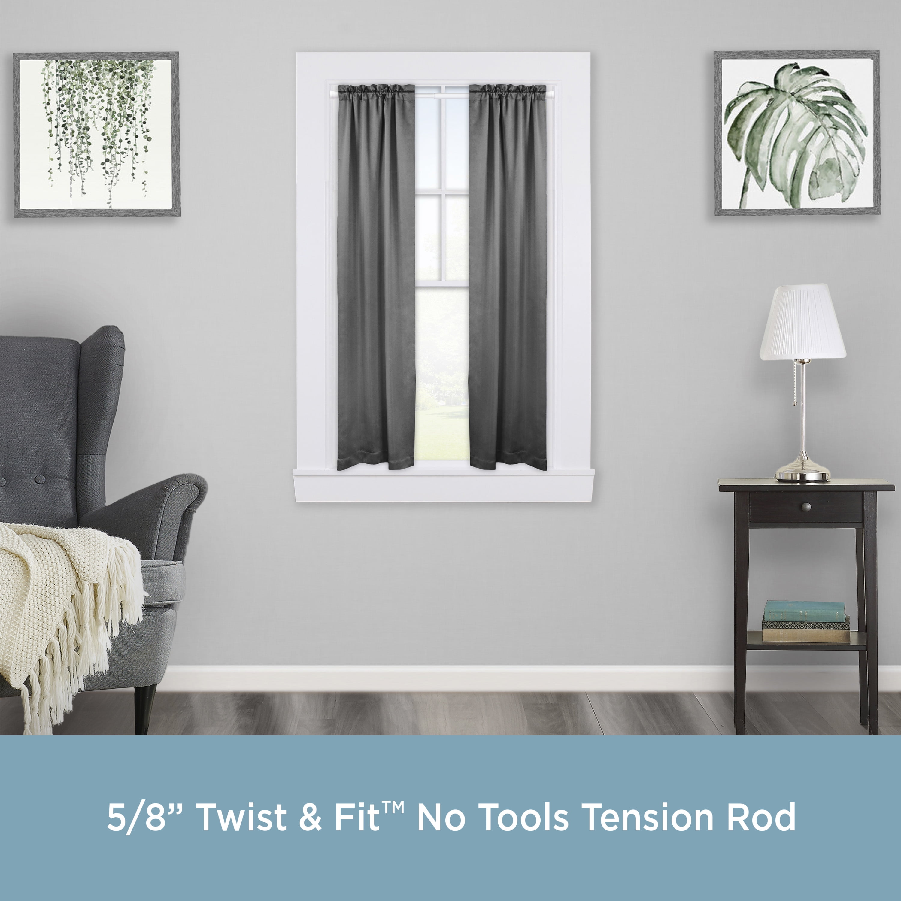 Kenney® Rogers 5/8" Twist & Fit No Tools Adjustable Tension Window Curtain Rod, 28-48", White