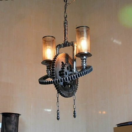 

SHZICMY 2-Light Loft Chandelier Industrial Pendant Light Fixture Steampunk Gear Ceiling Light for Kitchen Dining Room Living Room