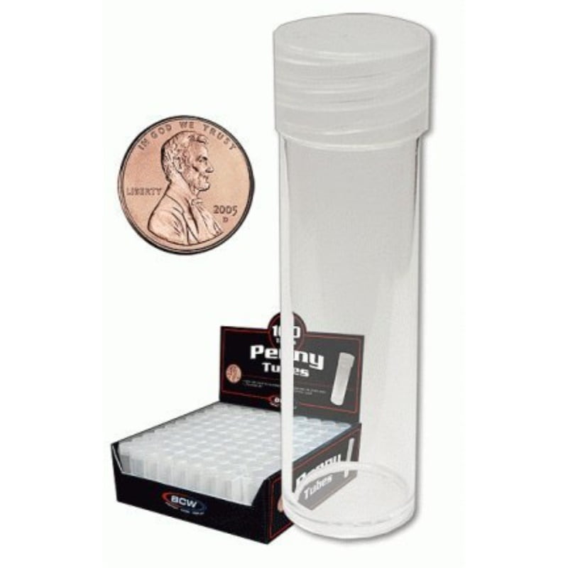 Coin Storage Tubes, Clear Plastic W/Screw on Tops for Pennies (Qty = 10