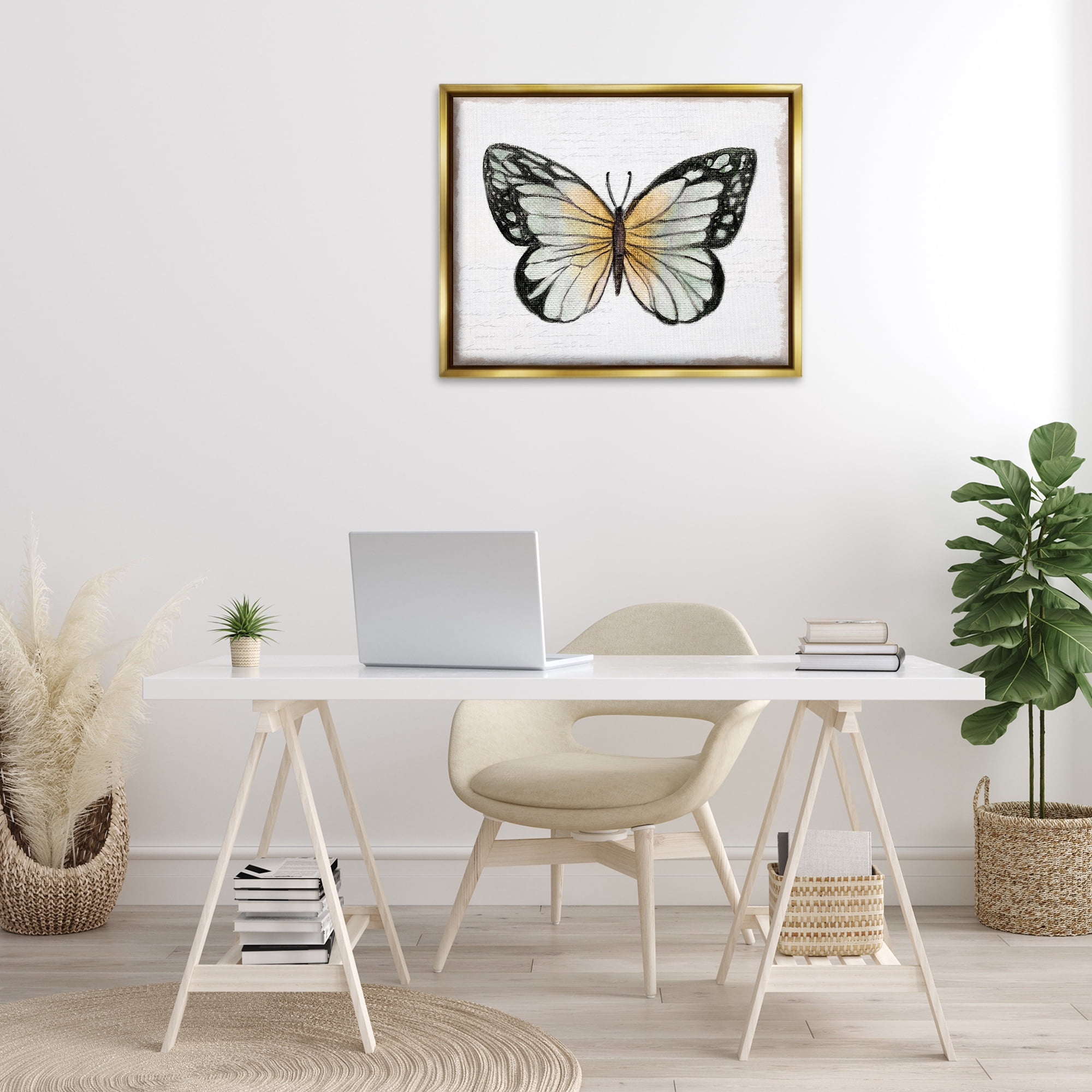 Stupell Industries Monarch Butterfly Visage Animals Painting Gold Floater Framed Canvas Art Print Wall Art, 31 x 25