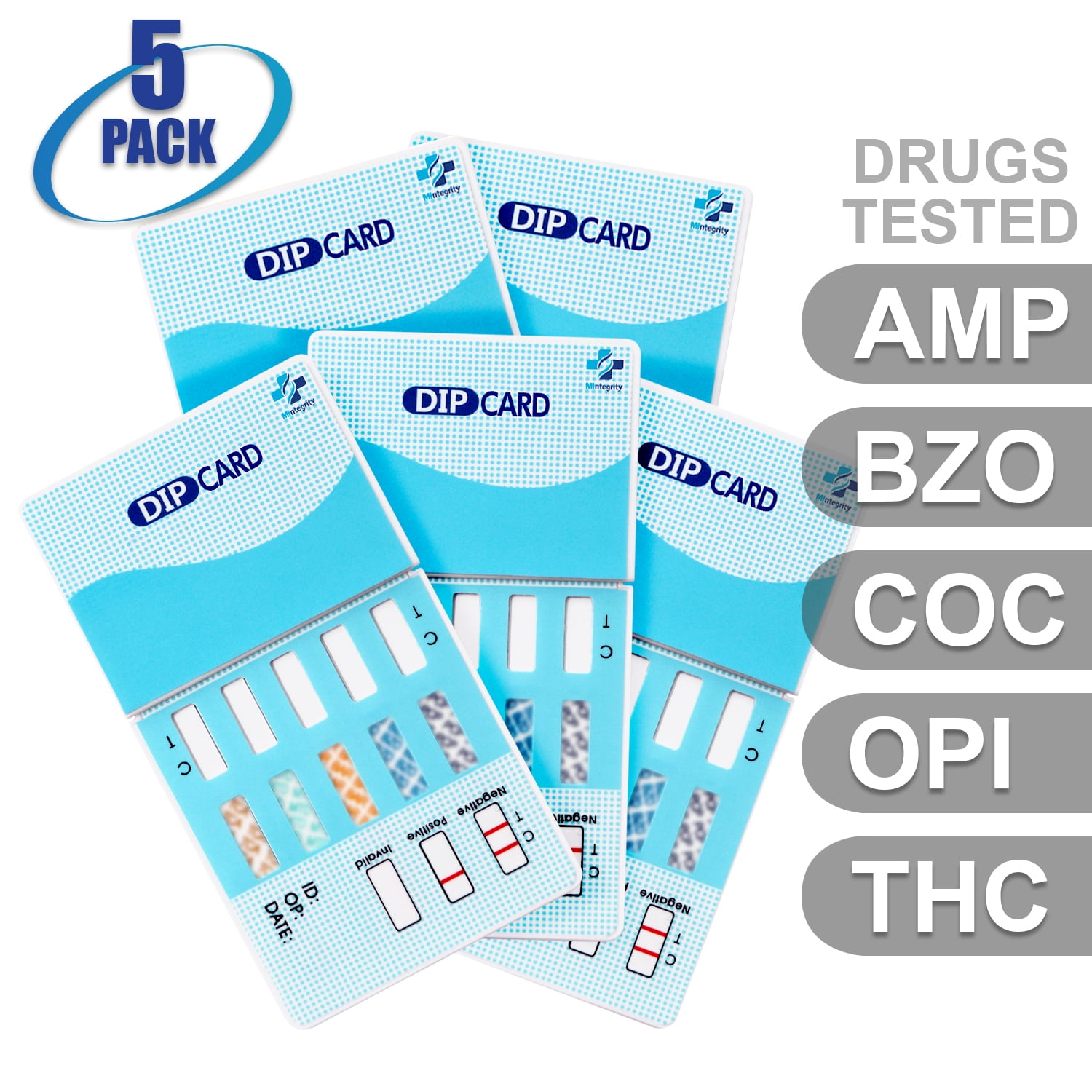 Mintegrity [5pk] - 5-Panel Dip Card Instant Urine Drug Test - (AMP/BZO/COC/OPI/THC) #MI-WDOA-754