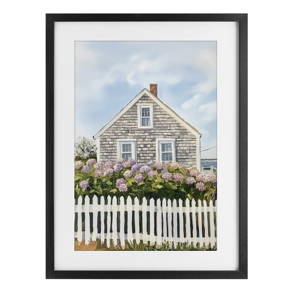 Stupell Industries Transitional Coastal Cottage Hydrangea Garden Black Framed Print Under Glass, 14 x 20, by Sisi and Seb