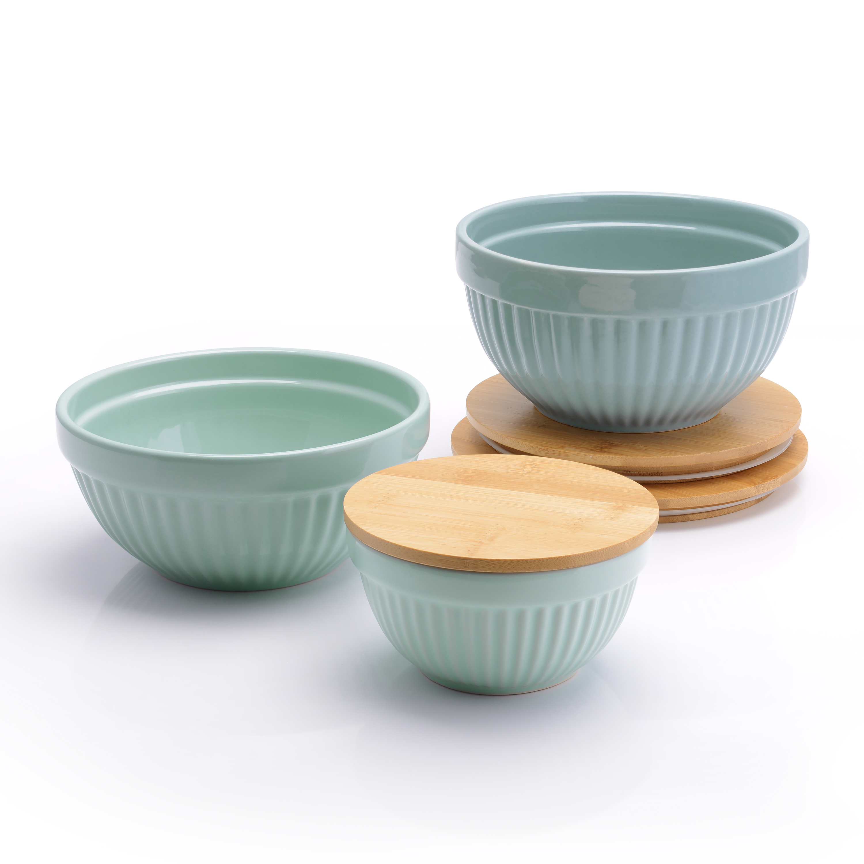 Better Homes & Gardens 3 Piece Ceramic Mixing Bowl Set, Aqua - image 5 of 8