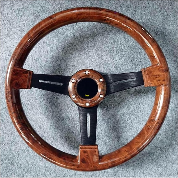 14 Inch Classic Wood Grain Steering Wheel with Aluminum Spokes and Horn Button for Universal Fit