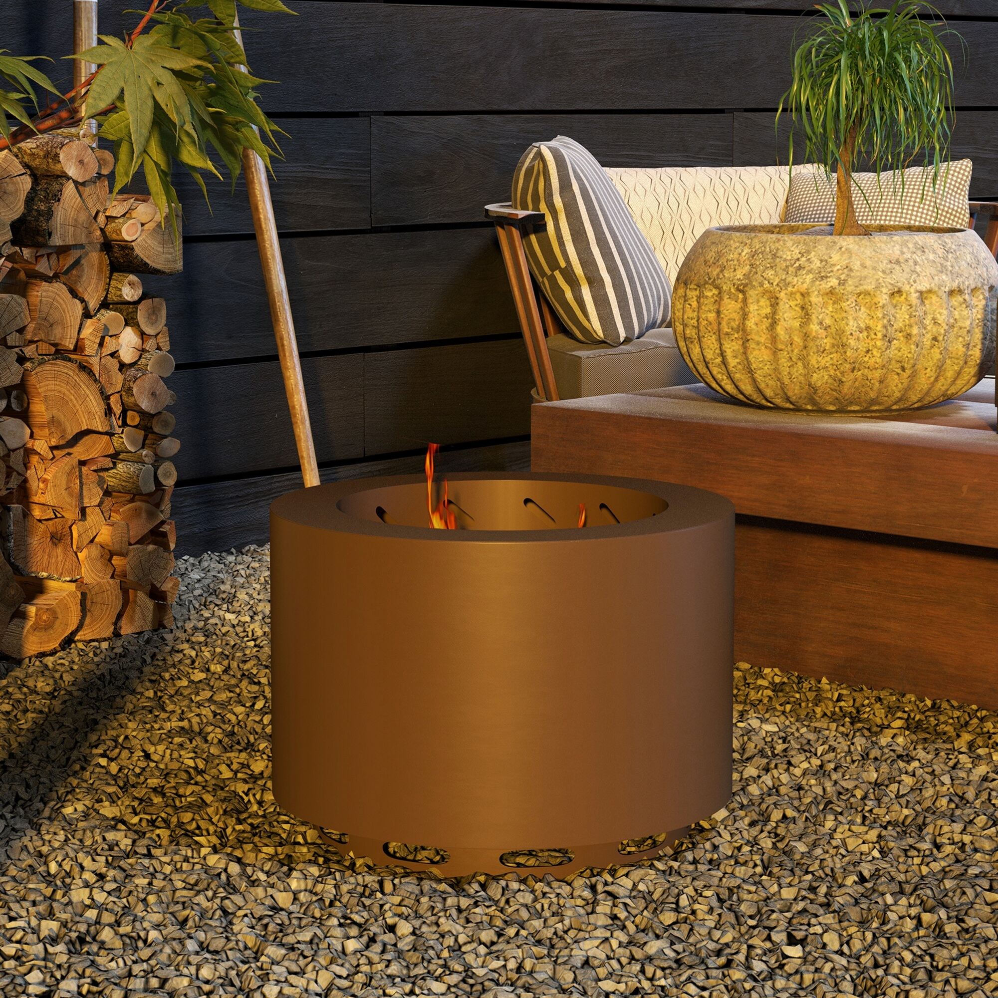 Outdoor Grill, Smokeless Fire Pit, 19" Portable Wood Burning Firepit with Poker, Low Smoke Camping Bonfire Stove for Backyard Patio Picnic, Stainless Steel, Bronze, Bronze BBQ Grill,Tabletop Grill