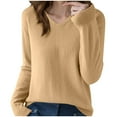 thumbnail image 2 of ClodeEU Women Long Sleeve V Neck Sweater, Lightweight Casual Fall Sweaters Pullover Khaki&,Womens Plus S, 2 of 3