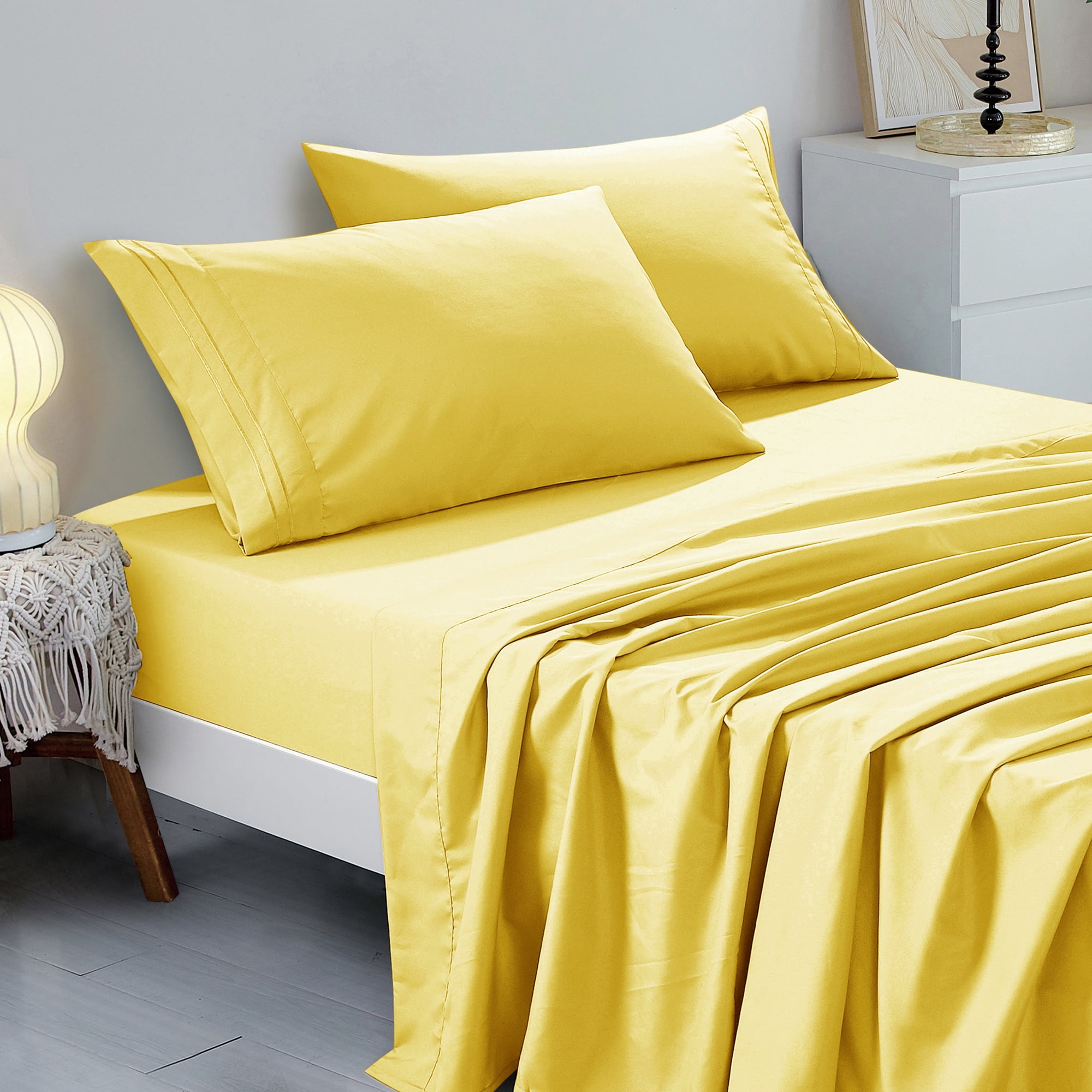 4-Piece Set Bed Sheets, Bedding with Fitted Sheet, Flat Sheet & Pillowcases