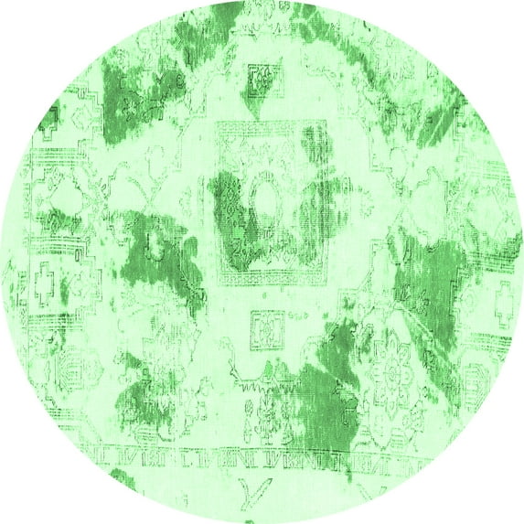 Ahgly Company Indoor Round Abstract Emerald Green Modern Area Rugs, 8' Round
