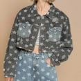 thumbnail image 4 of jsaierl Womens Crop Star Prints Washed Jean Jacket Fashion Long Sleeve Lapel Button Down Denim Jacket Trucker Jacket with Chest Pockets, 4 of 9