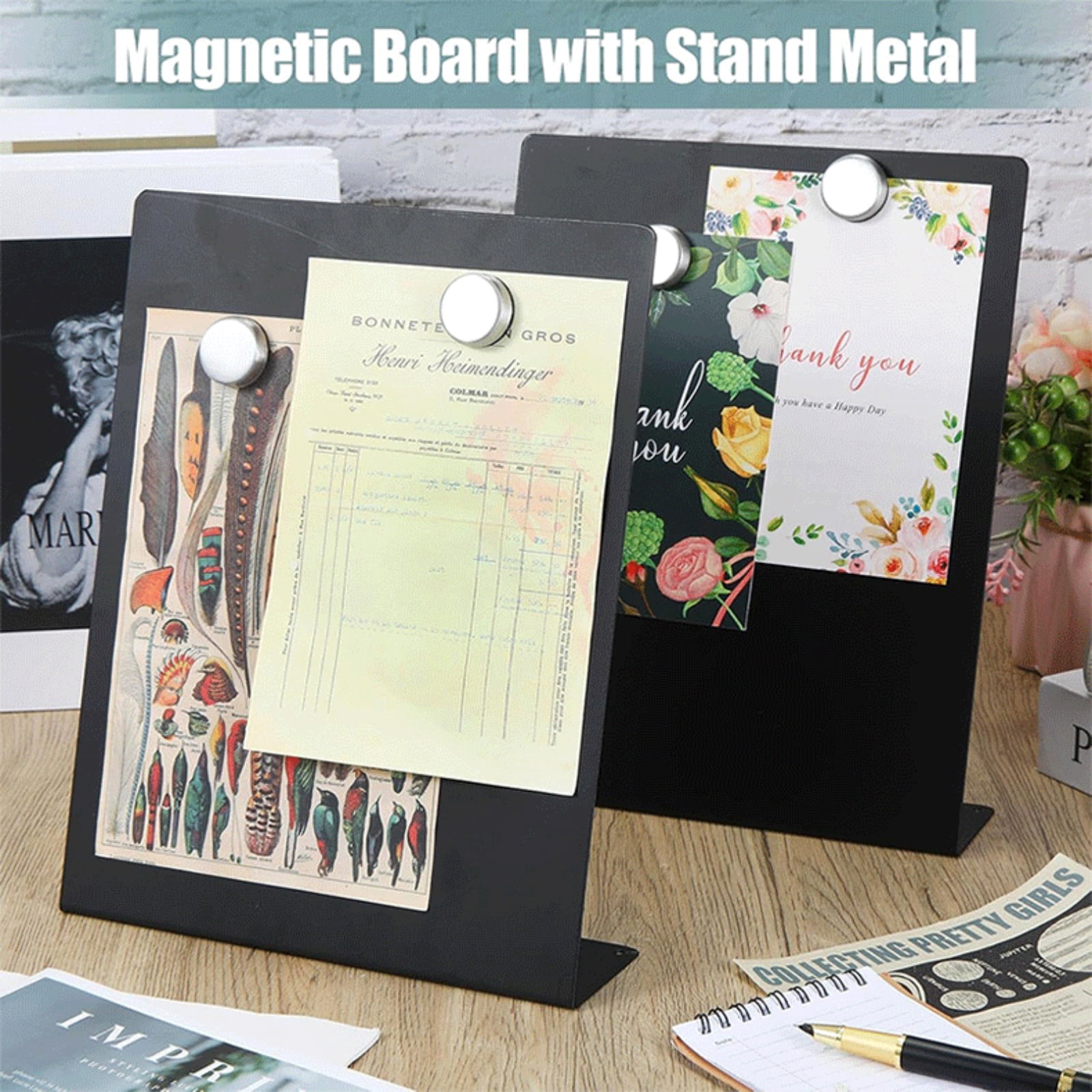Desktop L-Shaped Metal Magnetic Bulletin Board, Multi-Purpose Display Stand For Memos Notes Photos, Sturdy Reusable Easel For Office Home School Organization