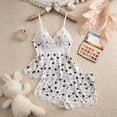 thumbnail image 2 of Women's Halloween Black Cat Print Pajama Set Lace Cami Top and Matching Shorts 2 Piece Spaghetti Strap Sleepwear Lounge Set, 2 of 7