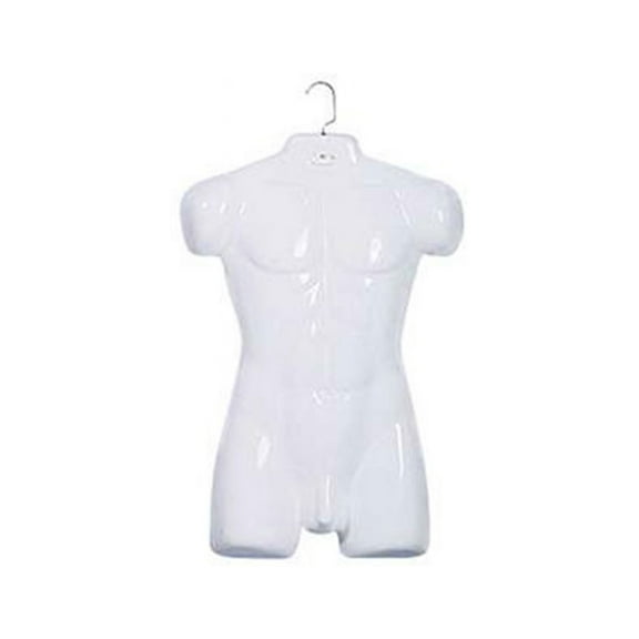 SSWBasics-Hanging Mannequin -Male Mannequin Torso - Shiny White Plastic Torso Form with