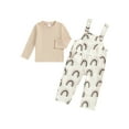 thumbnail image 1 of Pudcoco 2-Piece Little Girls Set Ribbed Long Sleeve Tops Rainbow Print Overall Pants Outfits, 1 of 9