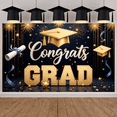 thumbnail image 6 of Gold Grad Cap Graduation Banner Colorful Stars Grad Backdrop Confetti Design Black Background Academic Background for Graduation Party College Graduation Grad Photo Shoot, 6 of 9