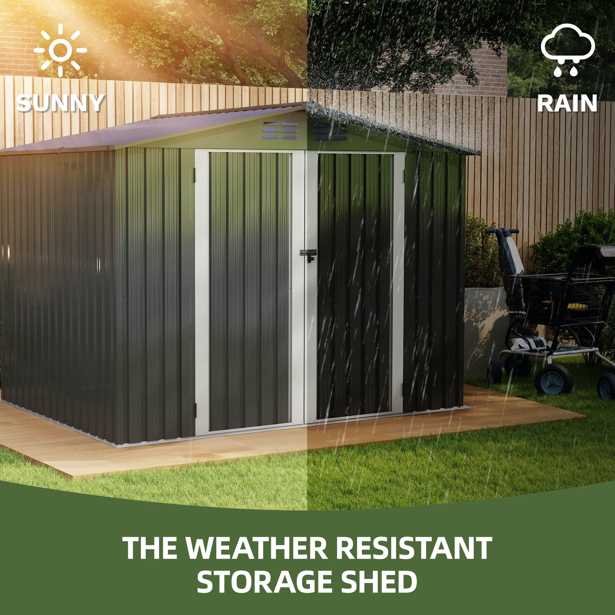 Uforic 7x5ft Metal Outdoor Storage Shed, Waterproof Heavy Duty Storage Unit with Lockable Door & Ventilation, Outdoor Tool Shed for Bike, Lawn Mower, Garden Tools, Backyard Patio Lawn Use, Black
