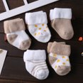 thumbnail image 1 of Kiddiezoom 5 Pairs/Set Four Seasons 0-12Months Fashion Newborn Baby Boy Girl Socks 100%Cotton Soft Infant Accessories Brown 24M, 1 of 6