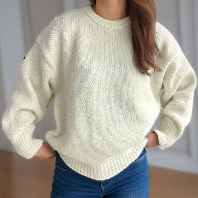 RKSTN Chandails pour Femmes Mode Automne Hiver Tricoté Ample Manches Longues Blouse Col Rond Chandail Chandail Début Mode Automne