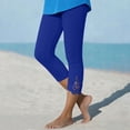 thumbnail image 2 of ZHYou No Boundarie Womens Leggings Slim Fit Lace High Waist Stretch Cropped Capri Pants with Hollow Floral Hem,Blue,Size M, 2 of 7