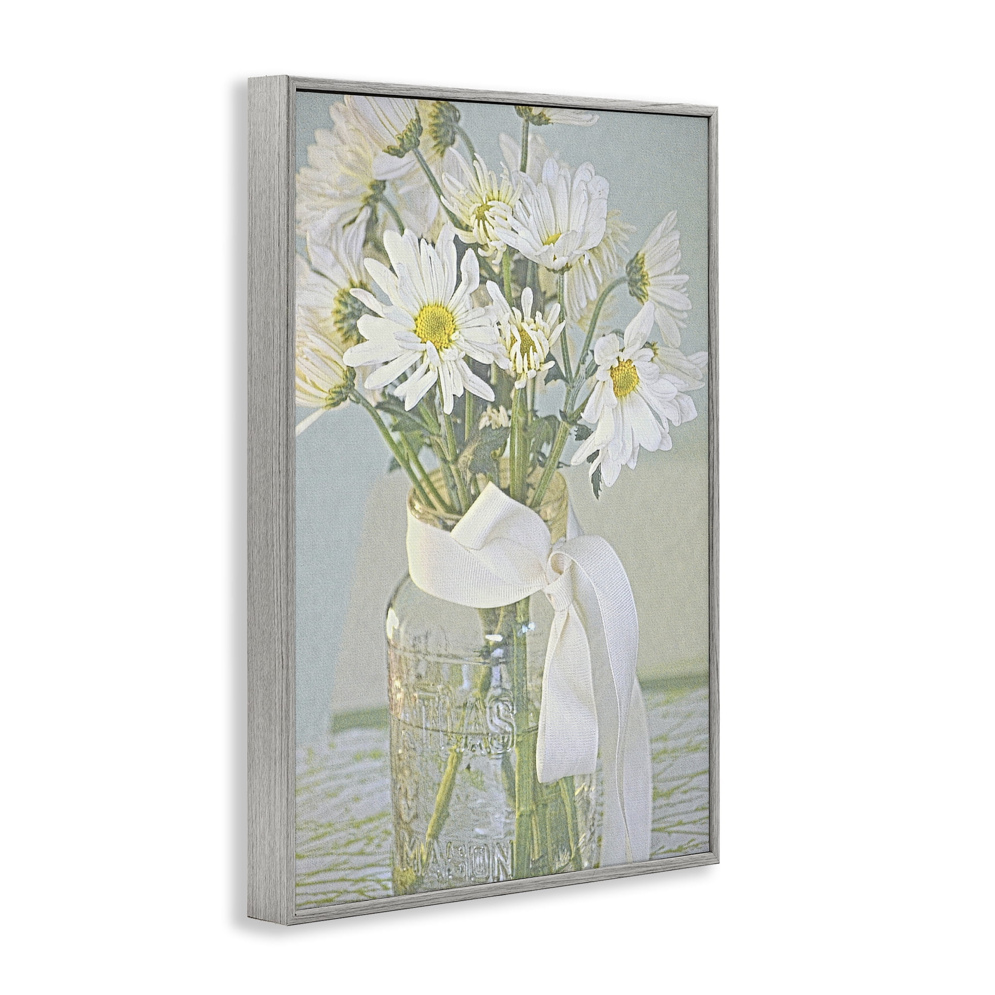 Stupell Industries Faded Daisies Jar Botanical & Floral Painting Gray Framed Art Print Wall Art, 20 x 30