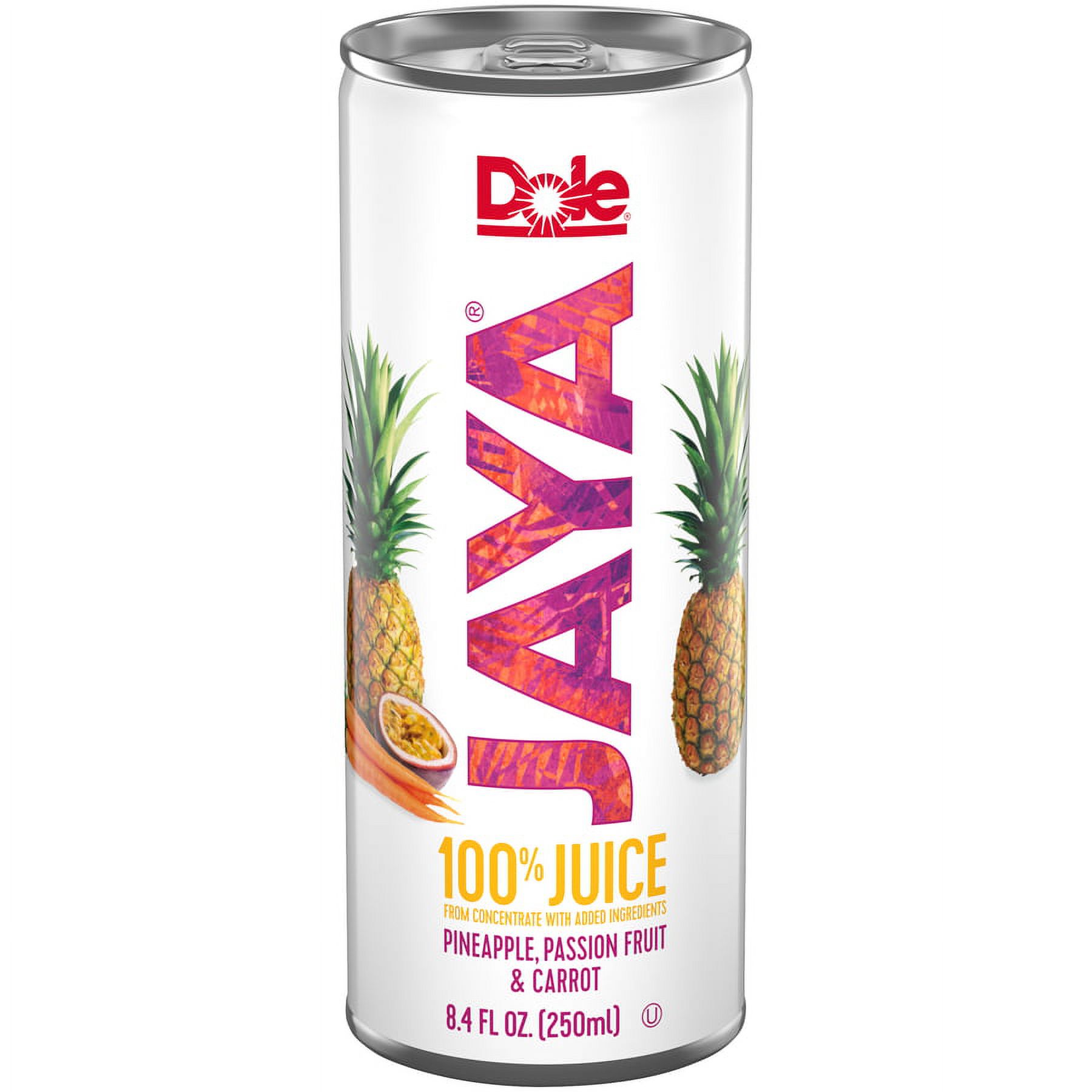 Dole Jaya 100% Pineapple, Passion Fruit & Carrot Juice, Tropical Juice, 8.4 Oz Cans, 4 Ct