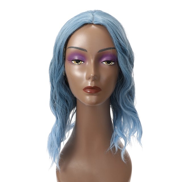 Peluca de Cabello Humano Rizado 14' Humo Azul Degradado Unique Bargains