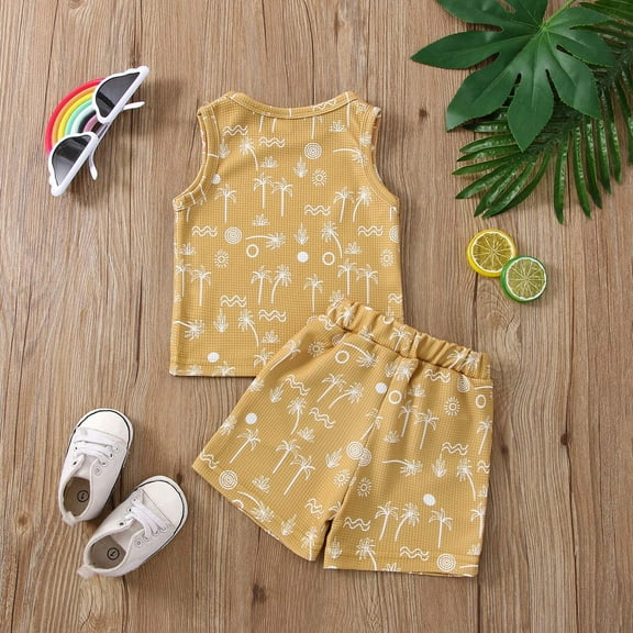 Gubotare Short Sets Boy 2 Piece Outfits Vacation Boys Summer Clothes Short Sleeve T-Shirt and Shorts Set 2Pcs Toddler Outfits (Yellow,0-6 Months)
