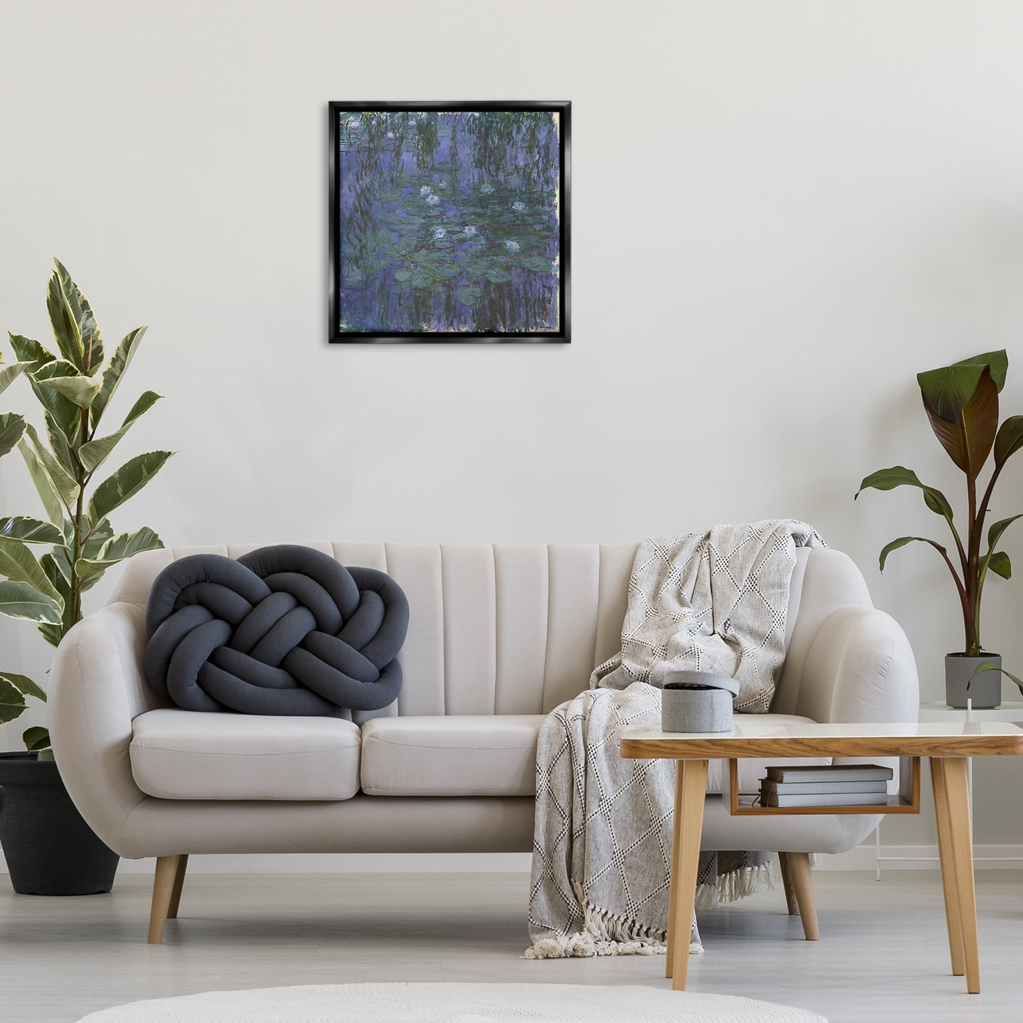 Stupell Industries Classic Monet Blue Water Lilies Landscape & Nature Painting Black Floater Framed Canvas Art Print Wall Art, 25 x 25