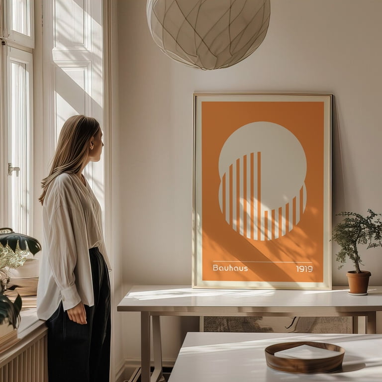 Geometric Poster Bauhaus, Orange Beige Print, minimalist poster