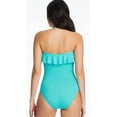 thumbnail image 4 of Bleu By Rod Beattie Women's Shirred Ruffle Bandeau Mio One Piece Swimsuit Blue Size 6, 4 of 4