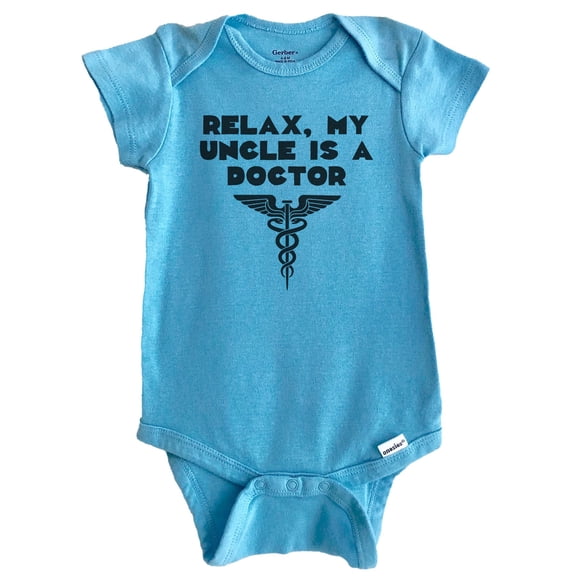 Relax My Uncle Is A Doctor Funny Baby Bodysuit (Blue), 0-3 Months