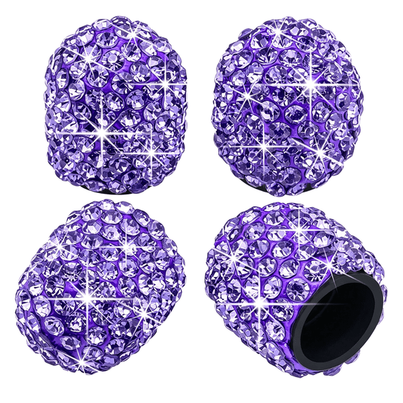LADYGYM 4Pcs Bling Crystal Diamond Tire Stem Valve Caps, Dustproof Car Wheel Tire Valve Caps Universal Tire Valve Stem Covers for Cars, Suv, Trucks, Bikes, Motorcycles, Bicycles (Purple)
