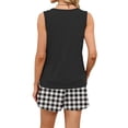thumbnail image 5 of Gingham Check 2-Piece Set for Women - Solid Square Neck Tank Top & Elastic Waist Drawstring Shorts with Pockets, Vintage Summer Picnic Outfit Black L, 5 of 9