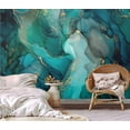 thumbnail image 2 of Peel and Stick Wallpaper Abstract Fluid Art Teal Gold Accents Modern Art Wall Mural Decor Self Adhesive and Removable 69in x 98in, 2 of 8