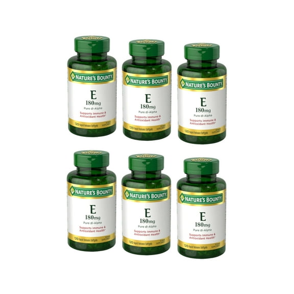 6 Pack - Nature's Bounty E 180mg Pure dI-Alpha Softgels, 120 Count