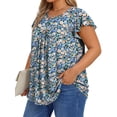 thumbnail image 4 of Fantaslook Womens Blouses Dressy Casual Pleated Tunic Tops Floral Ruffle Sleeve Summer Shirts, 4 of 9