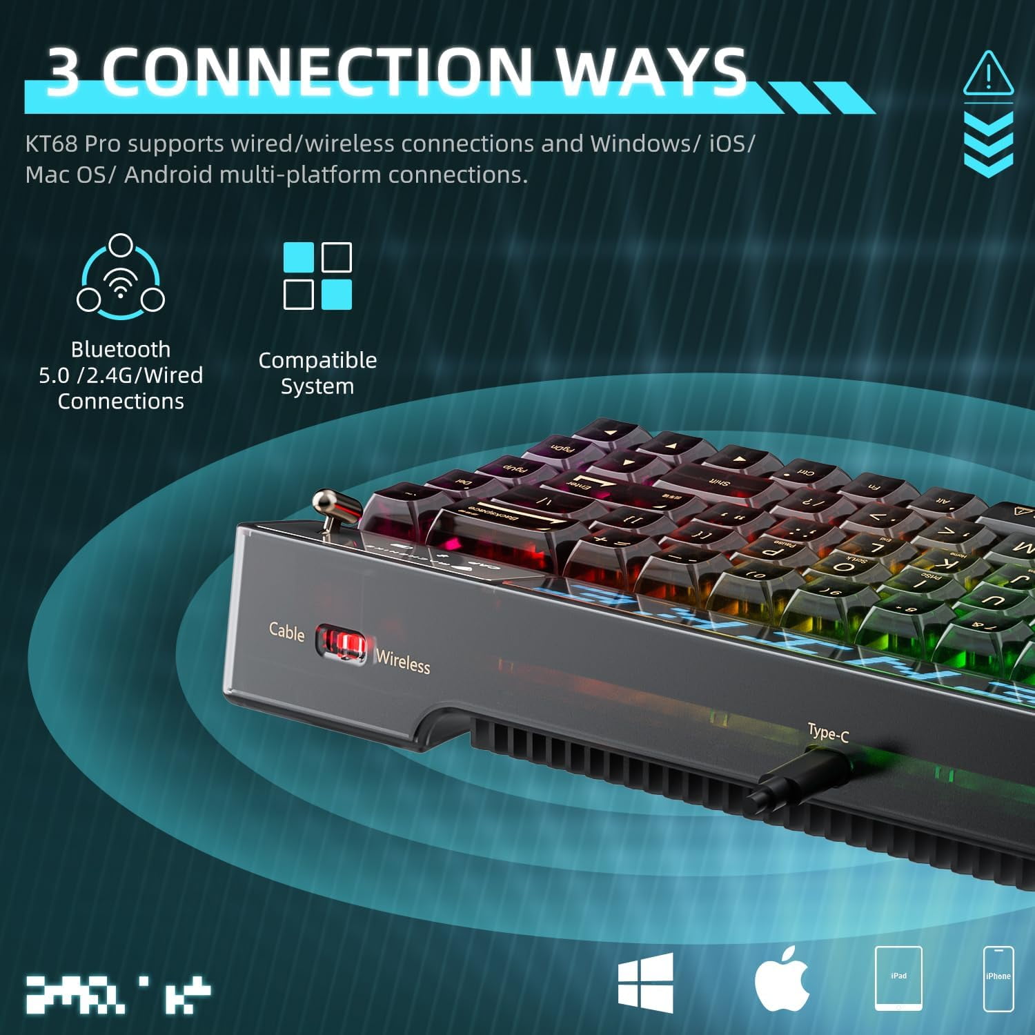 Machenike KT68 Pro 65% RGB Wireless Compact Mechanical