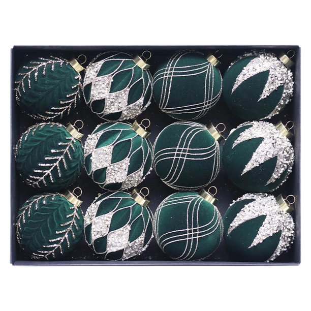 Adornos de Árbol de Navidad Fechado de terciopelo | Adornos colgantes de plástico elegante de terciopelo marrón con textura flocada | Pack de 12 | Decoración navideña de invierno de 2,4 pulgadas de