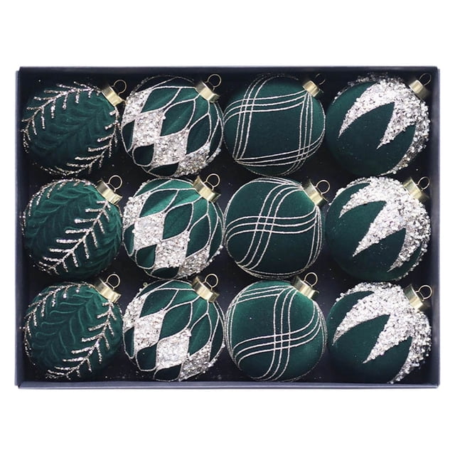 Bolas decorativas para Navidad, 12 unidades de bolas de terciopelo para Navidad, adornos flocados para árbol de Navidad, bolas de plástico, adornos colgantes decorativos para Navidad, decoración para