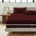 thumbnail image 3 of 4 Piece Zipper Sheet Set Includes (1 Zipper Fitted Sheet, 1 Flat Sheet And 2 Zipper PillowCase) with 8 Inch Deep Pocket 800 TC 100% Egyptian Cotton Solid Wine Color King Size, 3 of 7