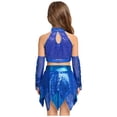 thumbnail image 4 of SiiRoh Kids Girls Shiny Sequins Crop Top with Metallic Skirt with Gloves Cheer Uniform Jazz Latin Dance Outfits Blue 12, 4 of 6