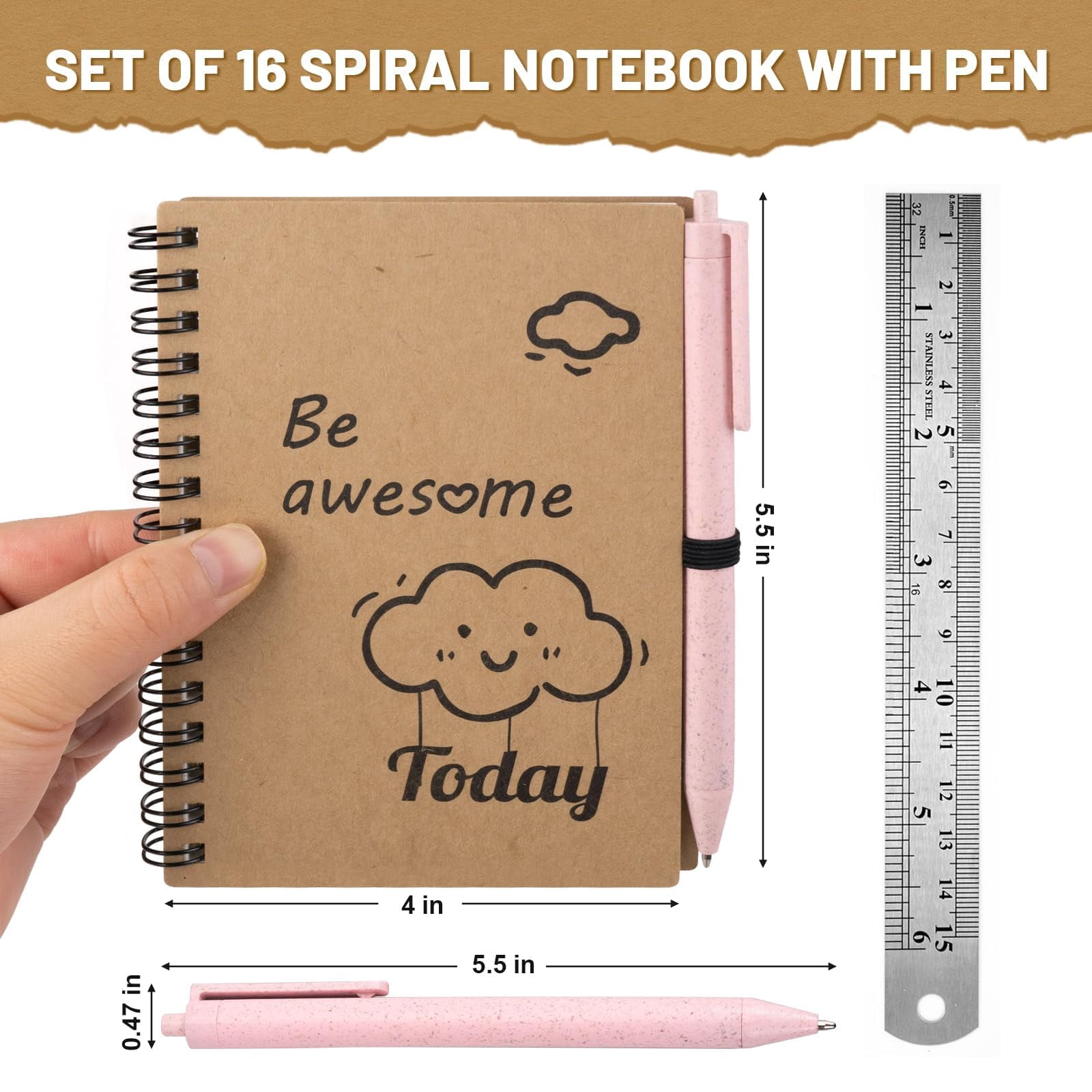 16 Set Inspirational Journals Bulk  4"x5.5" Small Spiral Notebooks With Pens Motivational Office School Supplies Gifts For Coworkers Employees Students