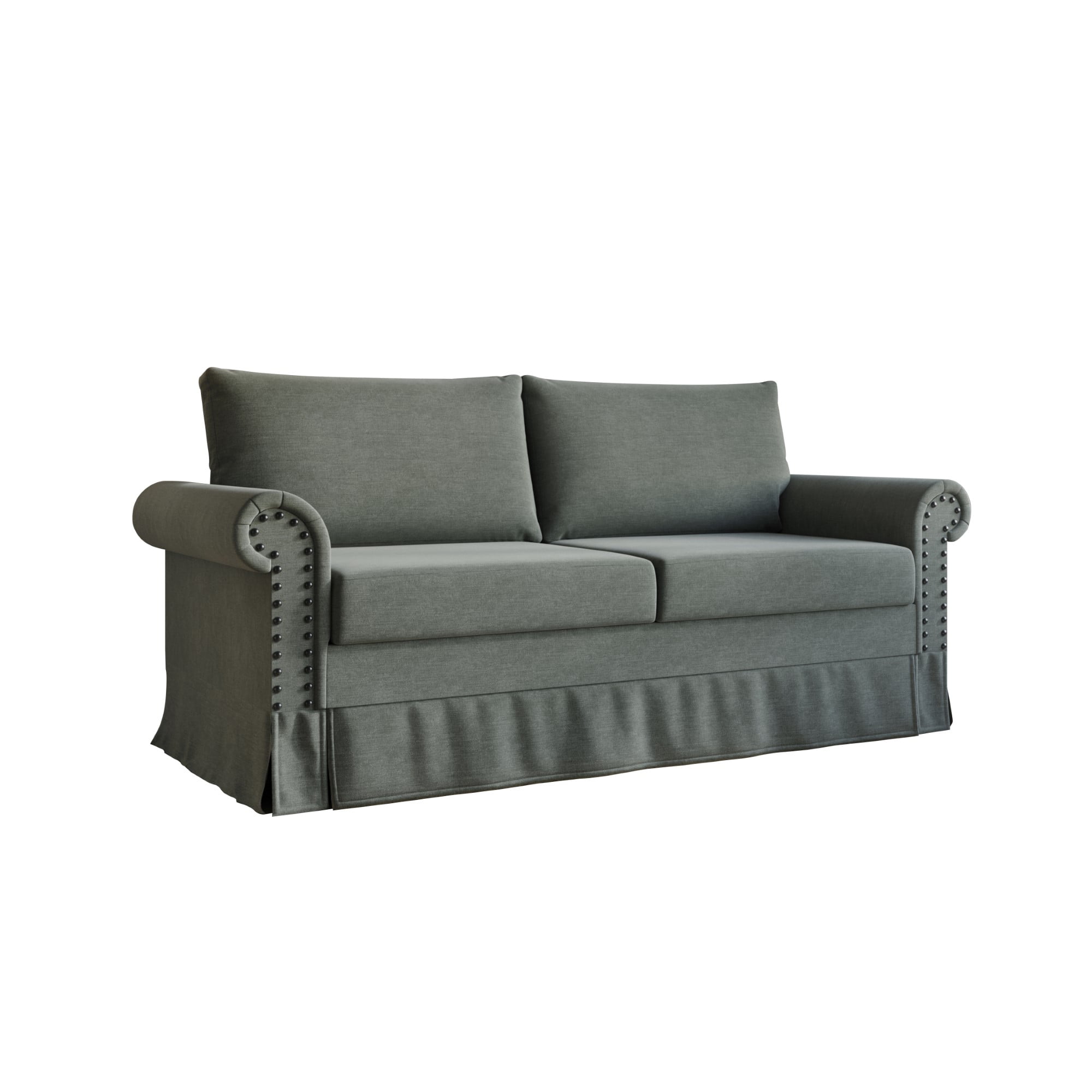Home Design Emerson Rolled Arm 3-Seater Sofa, Upholstered with Nailhead Trim, Classic Gray Fabric