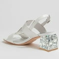thumbnail image 2 of FSJ Women Square Open Toe Sandals Clear Crystal Chunky Mid Heel Slingbacks T-strap Buckle Multicolor Band Versatile Comfy Slide Shoes Size 15 White, 2 of 4